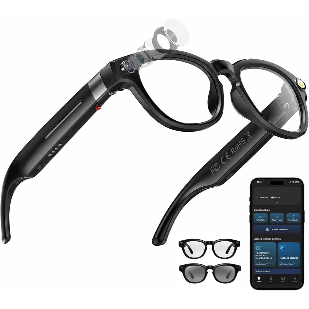 Smart Glasses Lens - Occhiali Intelligenti: Fotocamera 4K, Bluetooth, Traduzione,